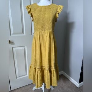 Lost + Wander Blossom&Bloom Flounce Sleeve Cotton Dress, Mustard, Large